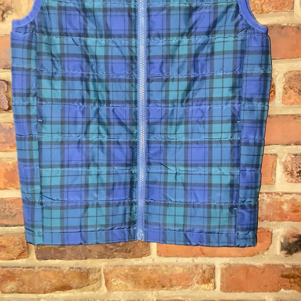 Vineyard Vines Girls Blue Green Plaid Quilted Puffer Vest Youth Size Small